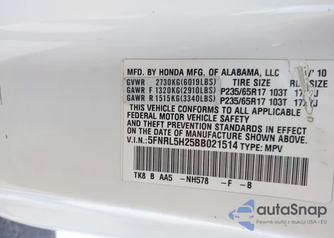 2011 Honda Odyssey Lx z USA, uszkodzony, nr VIN 5FNRL5H25BB021514